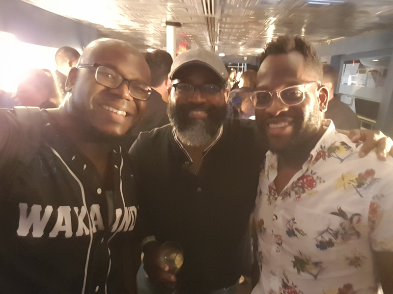 Dr. Jason Johnson, The Root, left, Jamil Smith, Rolling Stone and Evan Narcisse, formerly of sister site io9, catch up on the “Blerd and Boujee” yacht